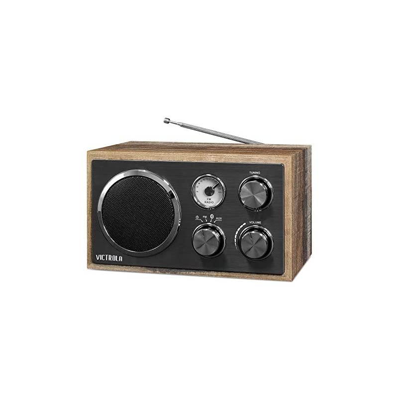 Wooden Desktop FM Radio with Bluetooth Farmhouse Shiplap Grey
