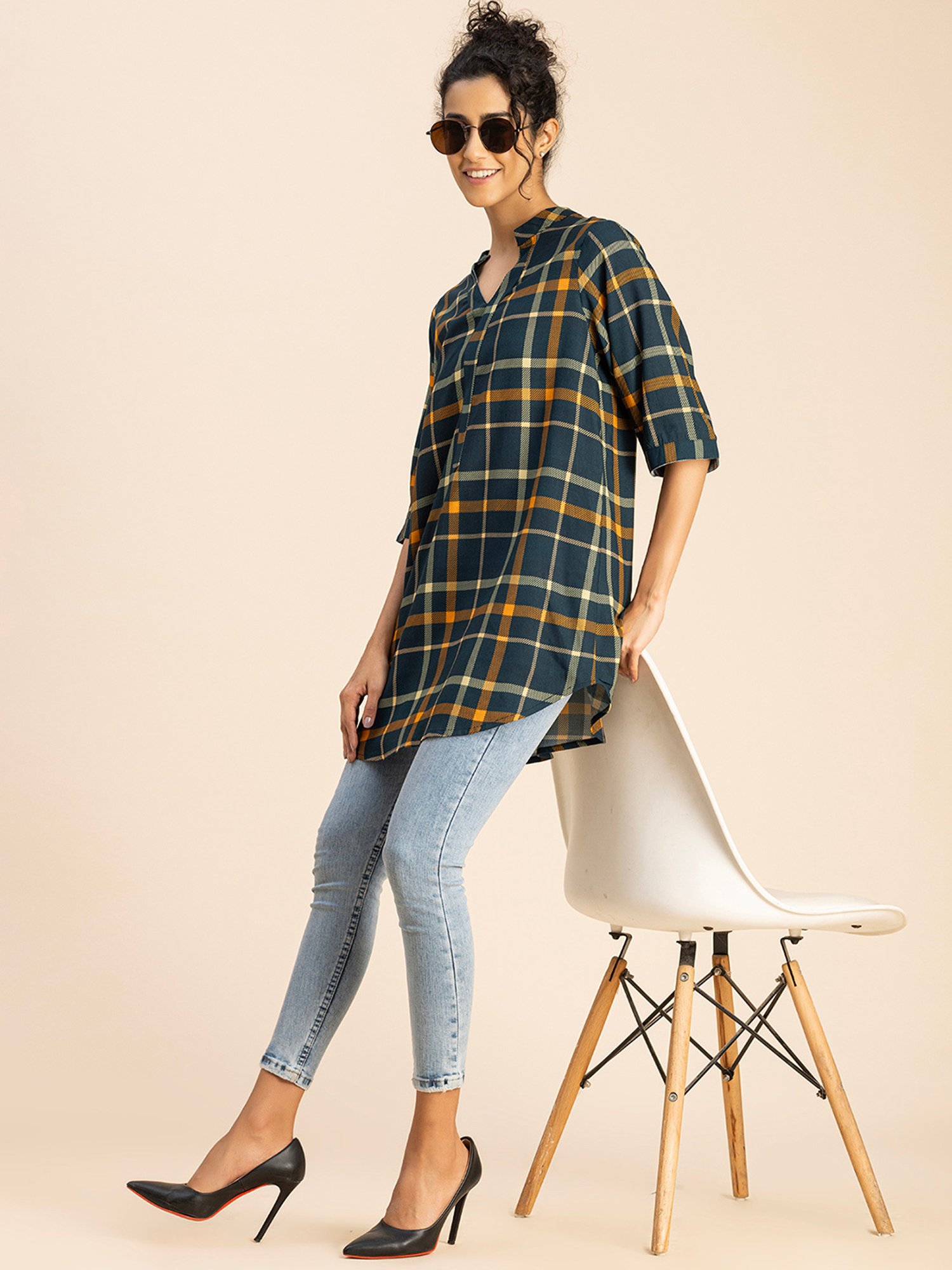 Moomaya Dark Green Checks Top