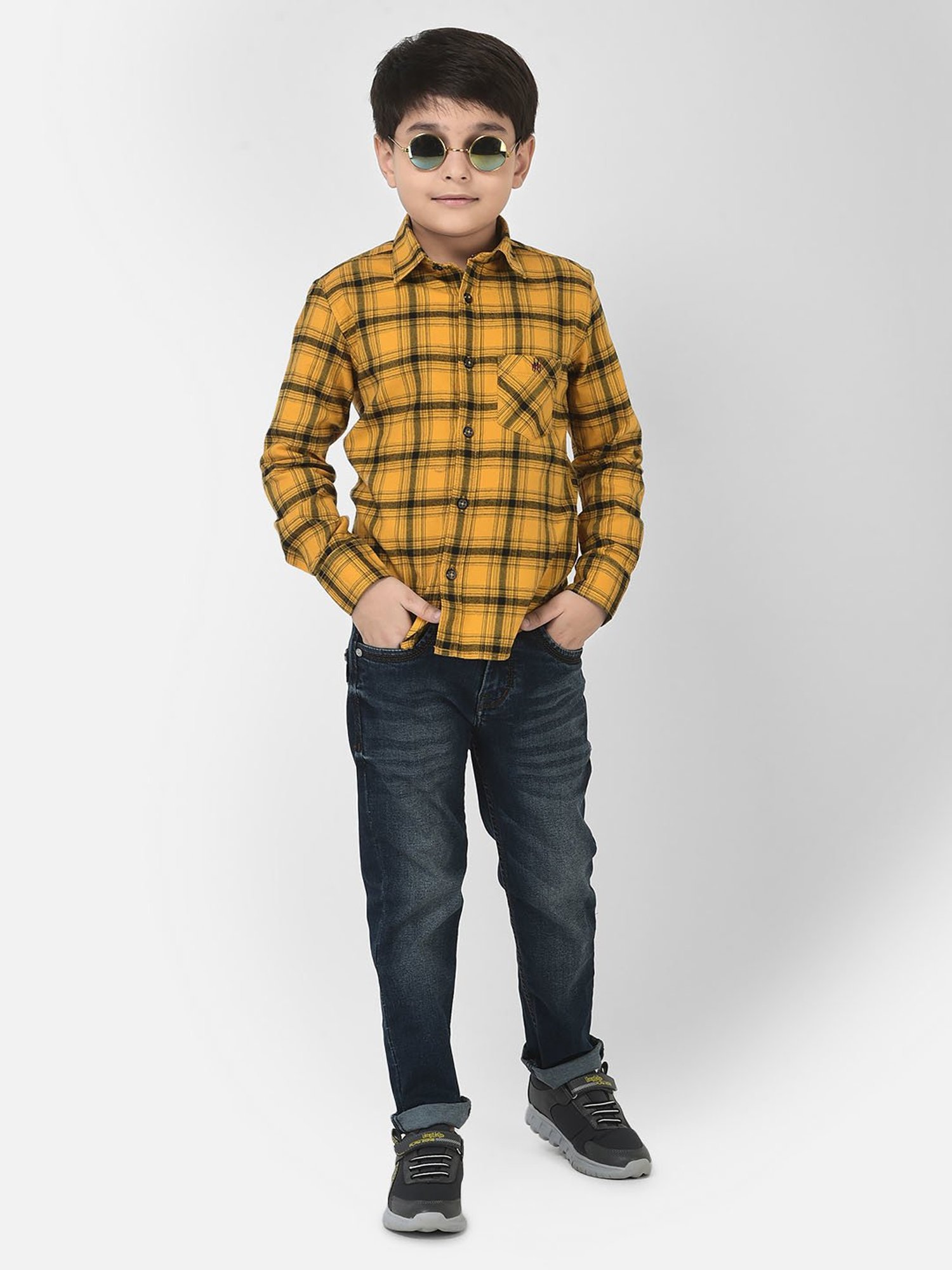 Crimsoune Club Kids Mustard Checks Full Sleeves Shirt