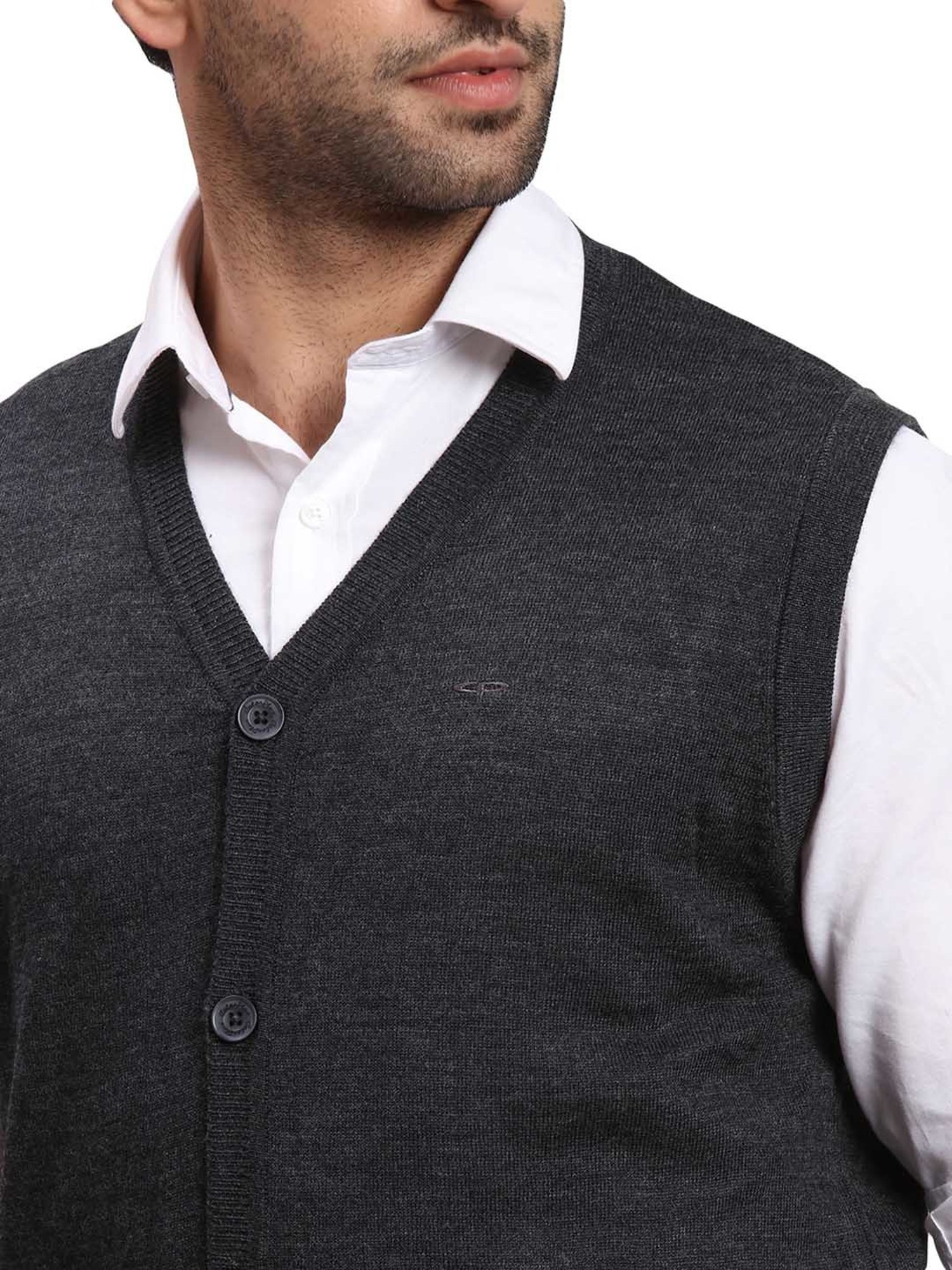 ColorPlus Dark Grey Regular Fit V Neck Cardigan