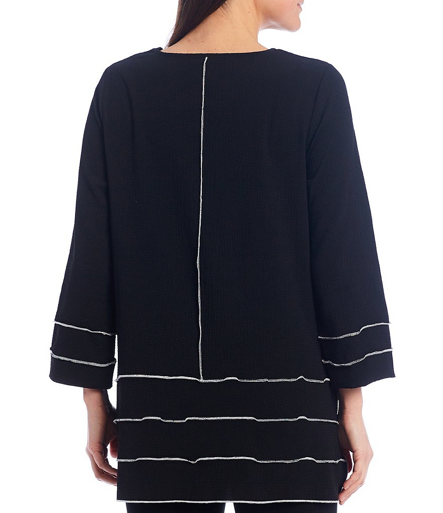 Calessa Petite Size Scoop Neck Seam Detail 3/4 Sleeve Tunic