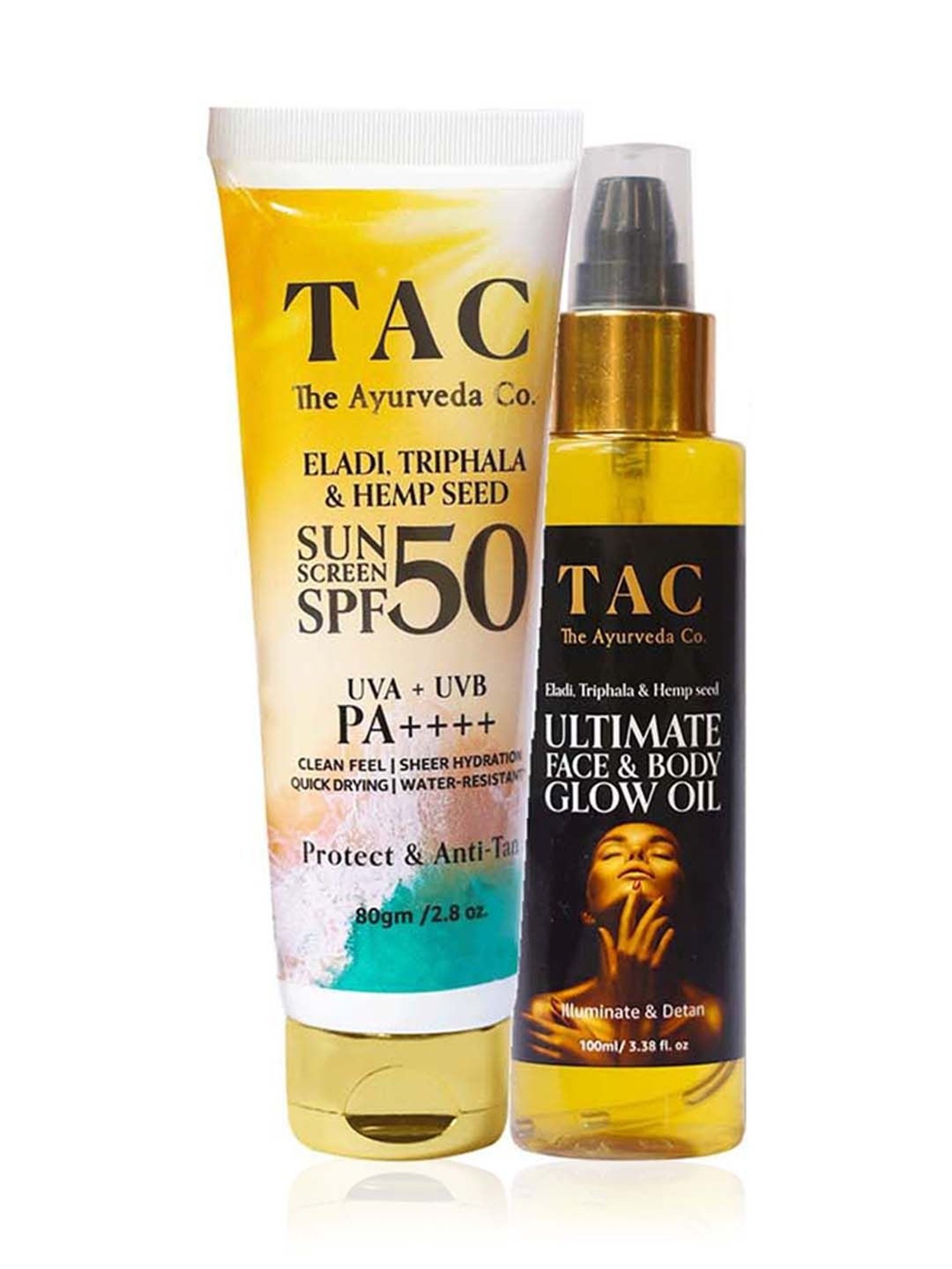 TAC- The Ayurveda Co. SPF 50 Sunscreen, Body Polisher Scrub & Oil
