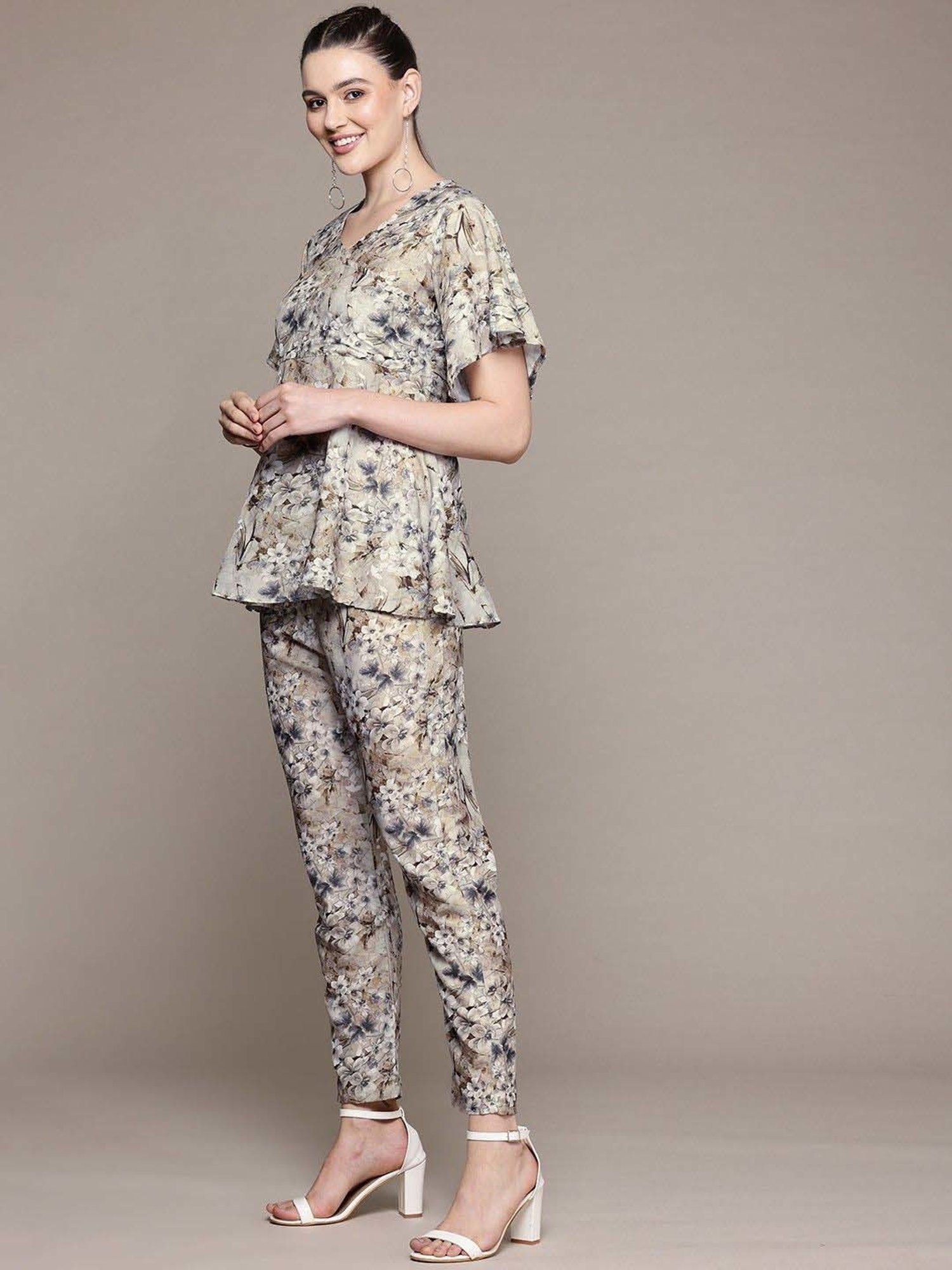 READIPRINT FASHIONS Beige Printed Tunic Pant Set