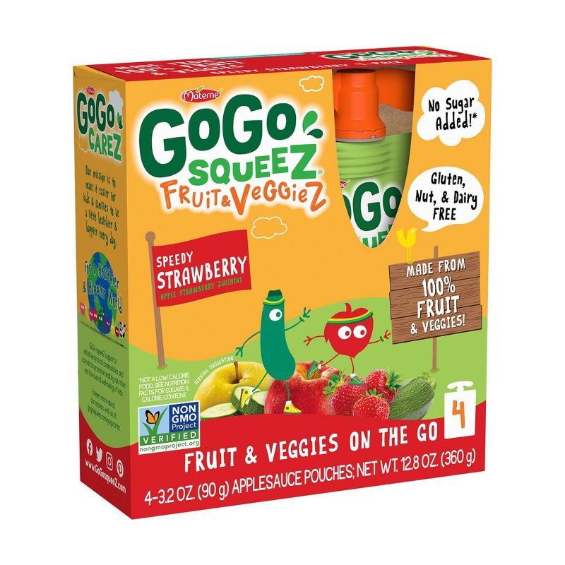 GoGo SqueeZ Fruit & VeggieZ Speedy Strawberry On-the-Go-Pouch, Apple, Strawberry, Zucchini 4ct / 3.2oz