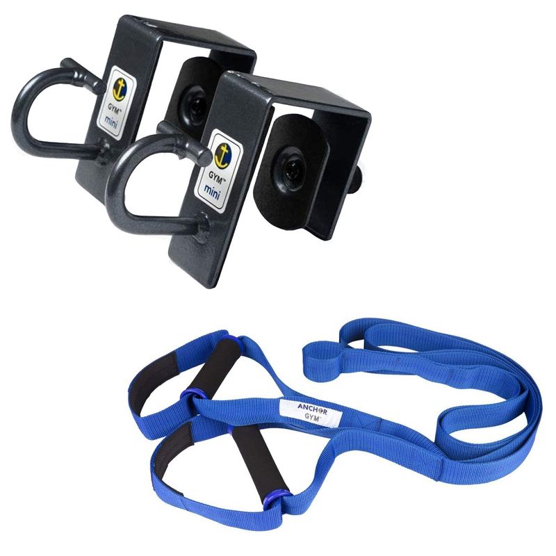 Anchor Gym Mini Steel Door Mount for Body Weight Band Full Body Workouts (2 Pack) Bundle with Body Weight Training Adjustable Equipment Strap, Blue