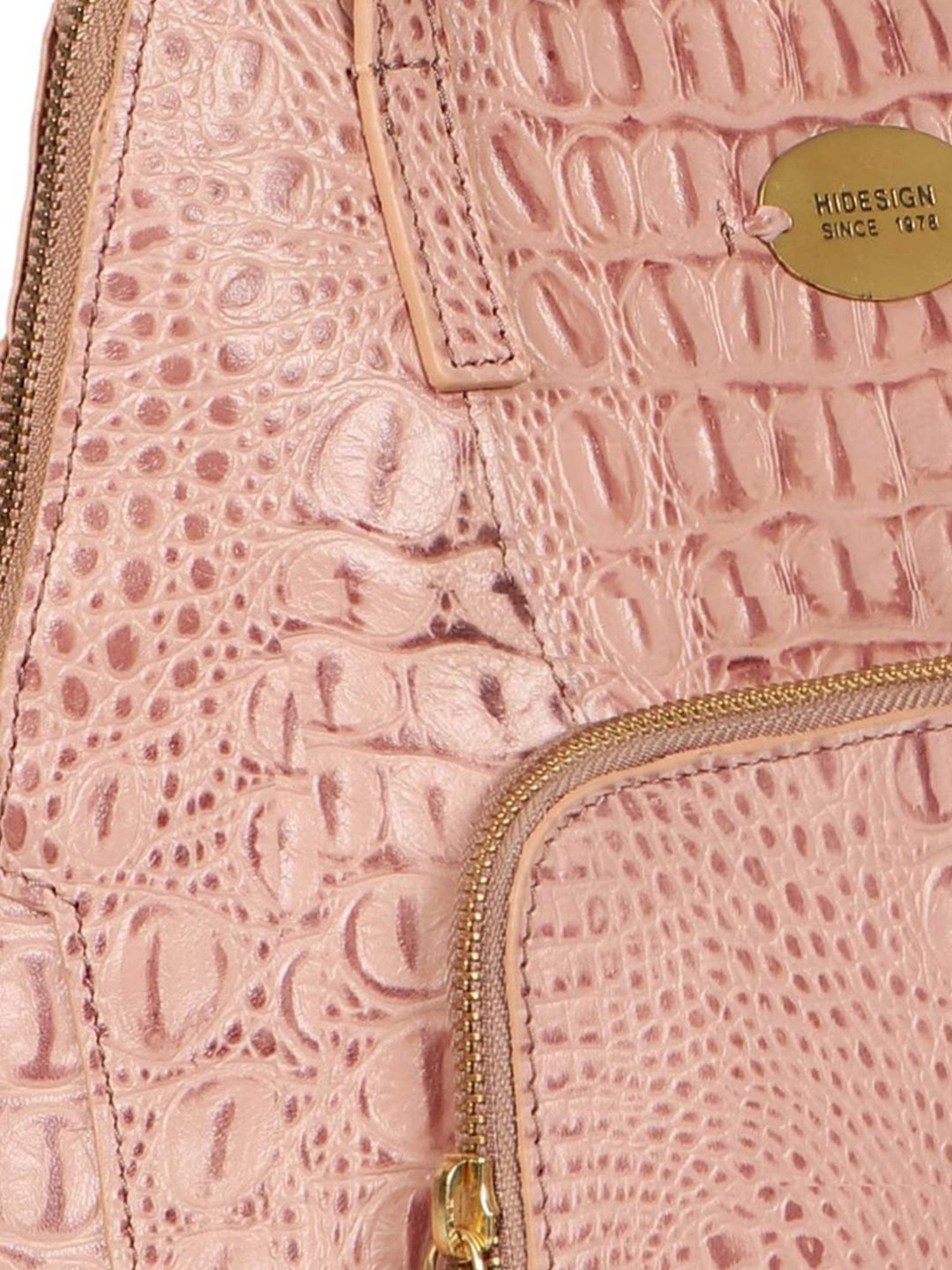 Hidesign Pink Textured Medium Shoulder Handbag