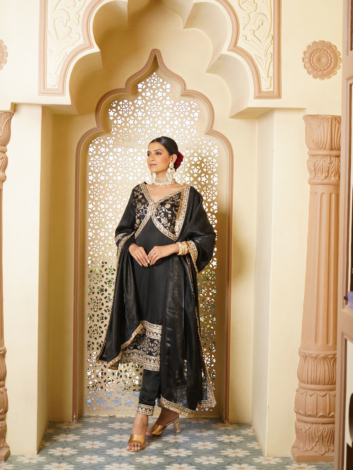 Monk and Mei Ghazal Brocade Kurta, Sharara & Dupatta