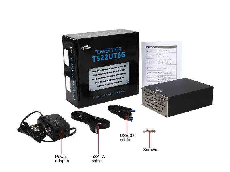 SANS DIGITAL TowerSTOR ST-SAN-TS22UT6G 2 Bay 2.5" SATA to USB 3.0 / eSATA RAID 0/1 Storage