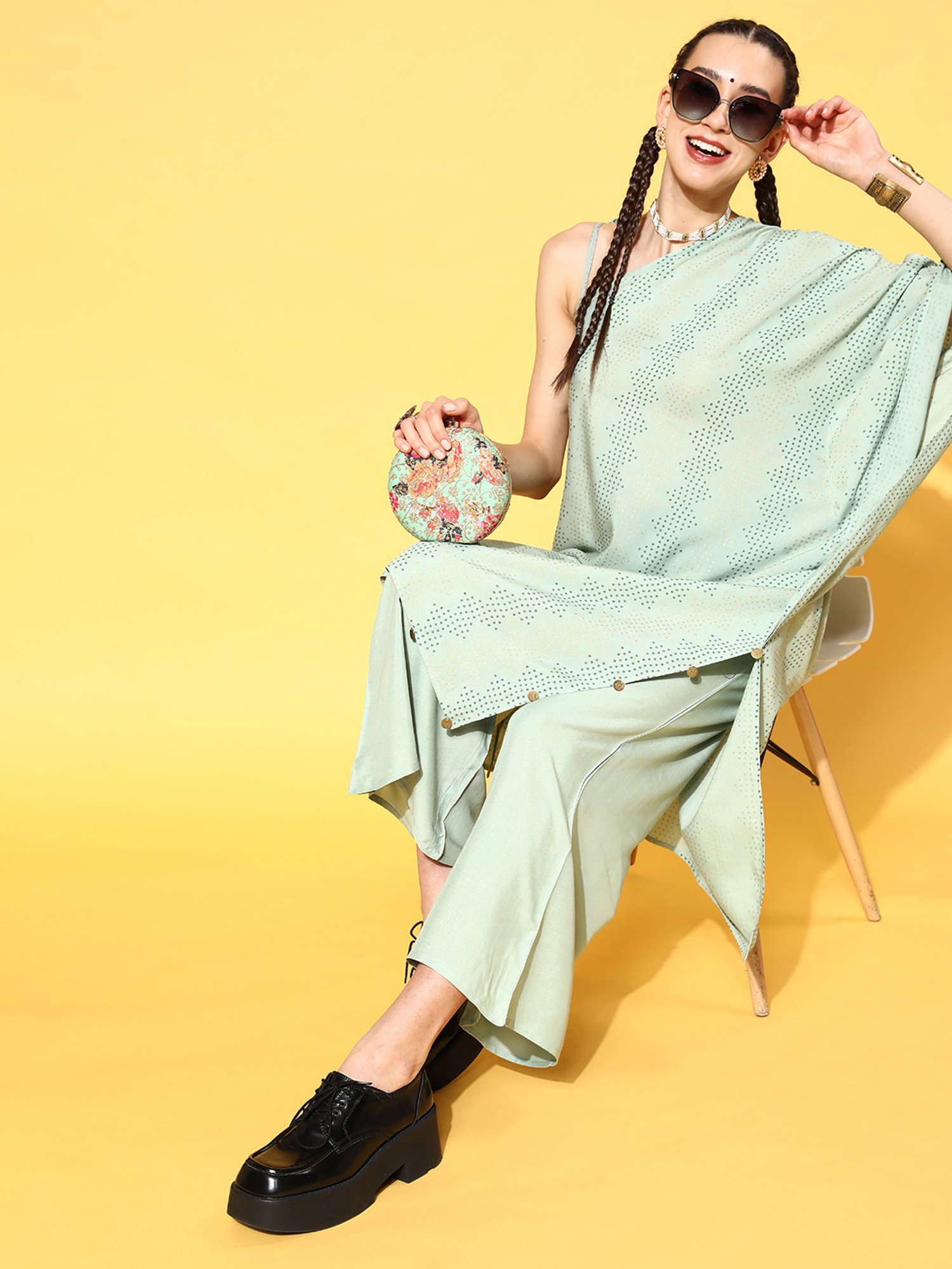 Stylum Green Bandhani Print Kurta Palazzo Set