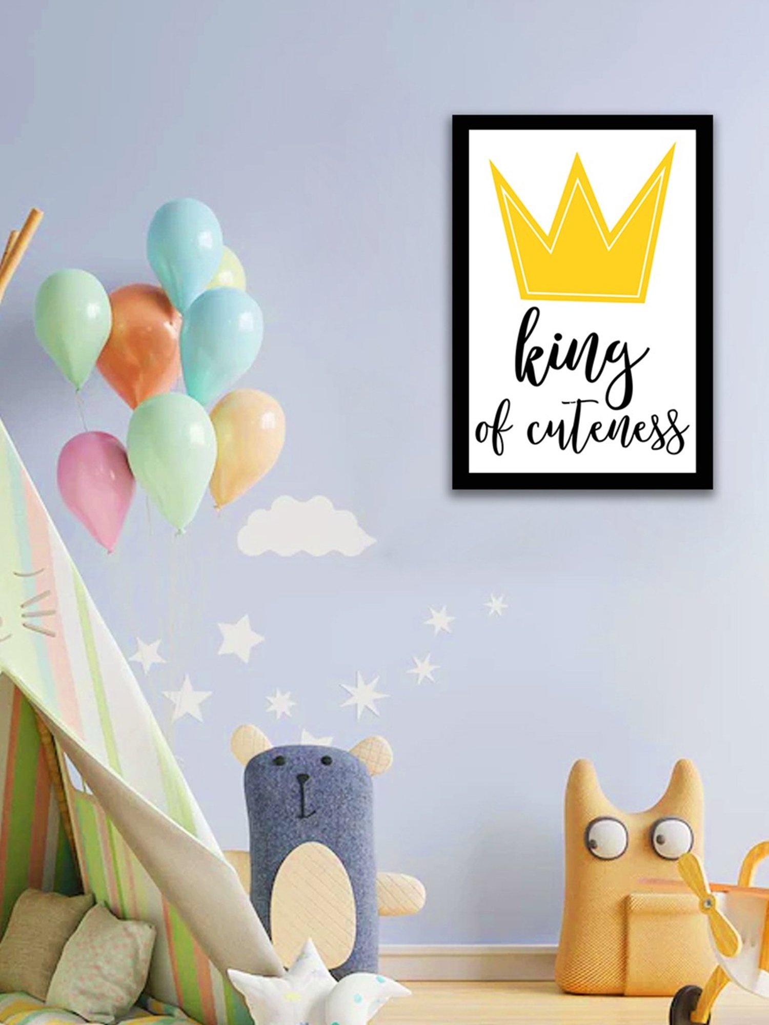 Art Street King of Cuteness Printed Yellow Engineered Wood Wall Art