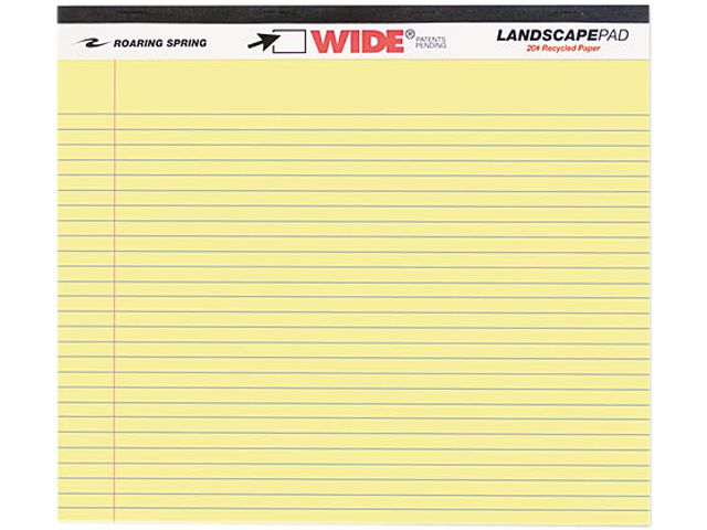 Roaring Spring 74501 Landscape Format Writing Pad, College Ruled, 11 x 9-1/2, Canary, 40 Sheets/Pad