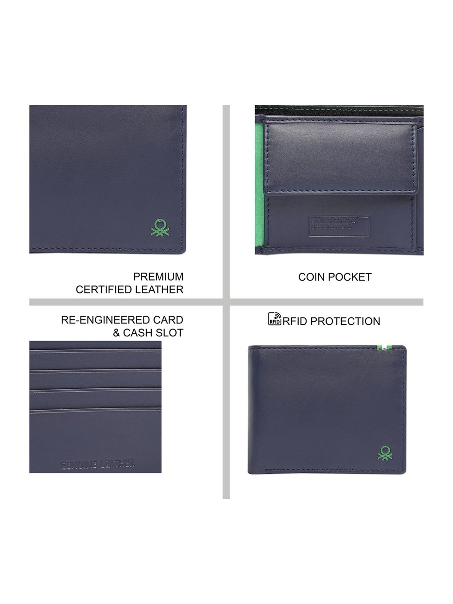 United Colors of Benetton Ceska Navy Leather Bi-Fold Wallet For Men