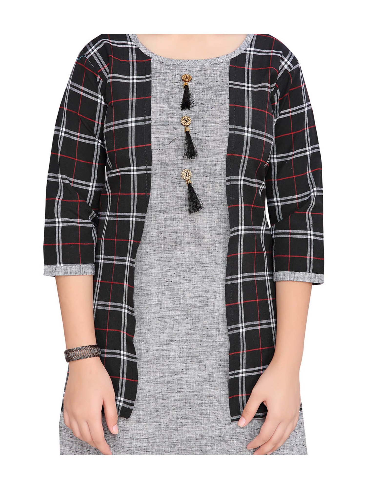 Aarika Kids Grey & Black Checks Kurti