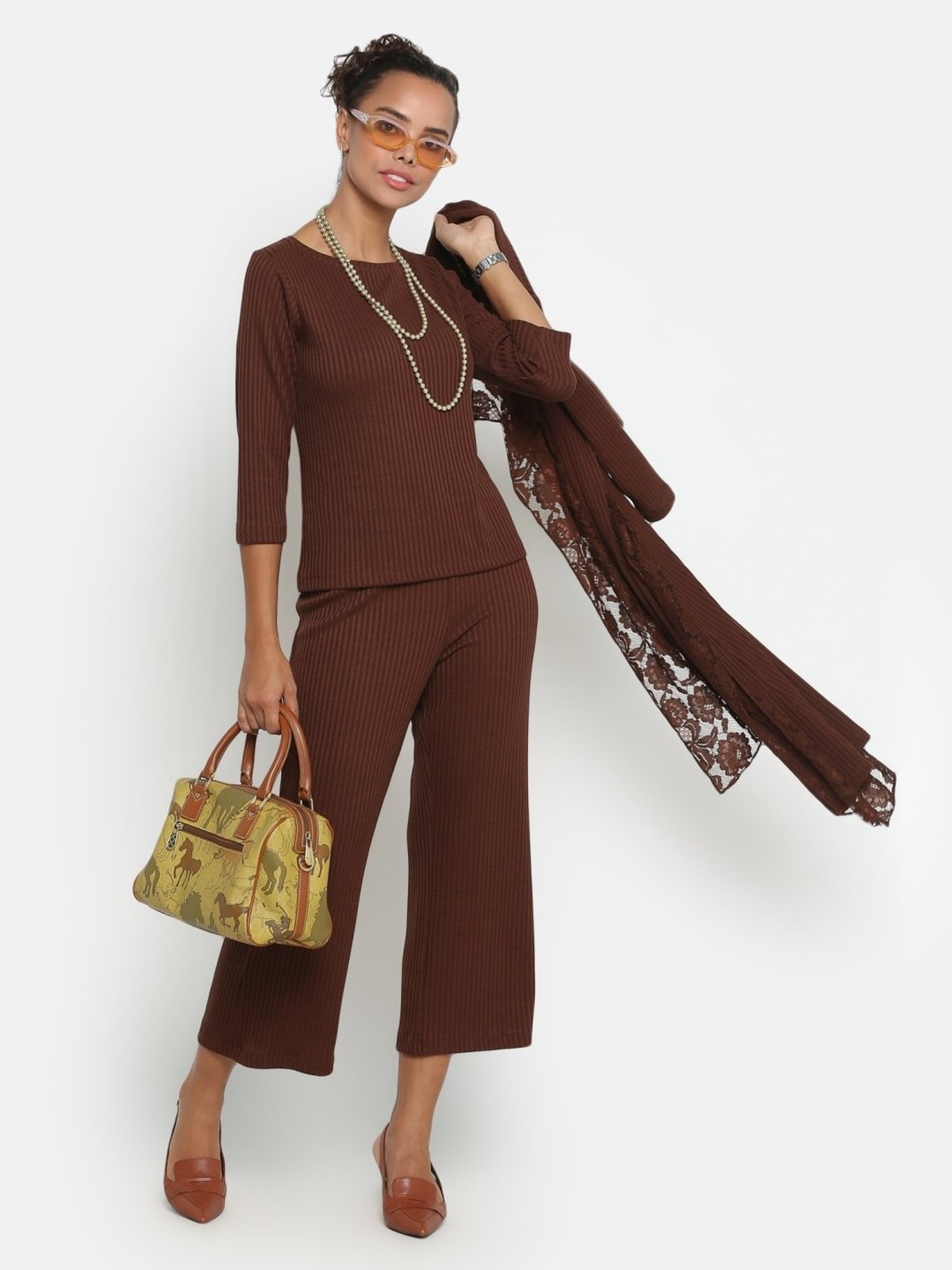 Office & You Brown Mid Rise Palazzos