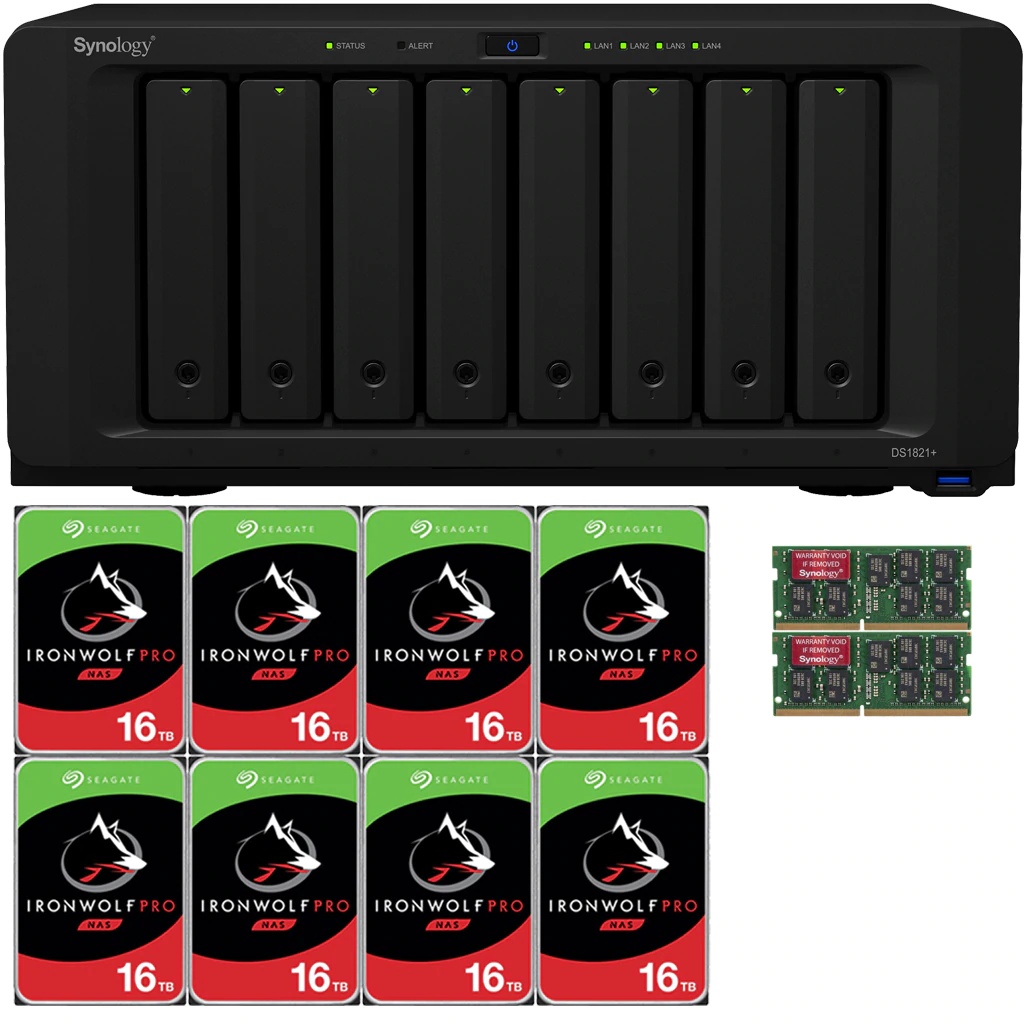 Synology DS1821+ DiskStation with 4GB RAM and 96TB (8 x 12TB) of Seagate Ironwolf PRO NAS Drives Fully Assembled and Tested By CustomTechSales