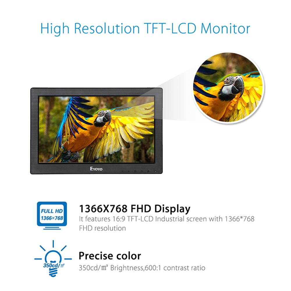 11.6" LCD Monitor Audio Video Monitor 1366x768 VGA BNC HD multi idioma para DVR