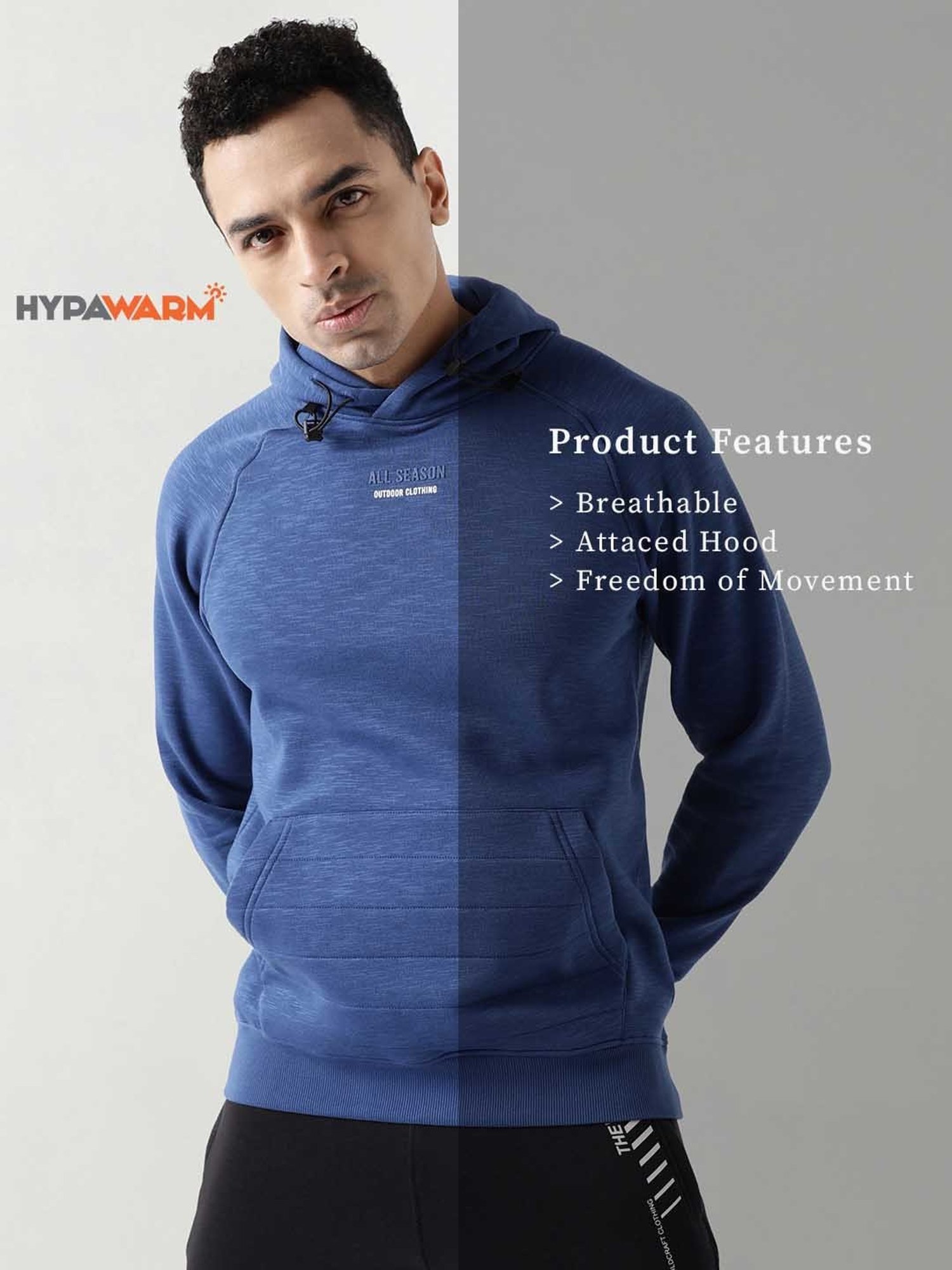 Wildcraft Blue Regular Fit Printed Hooded Sweatshirt