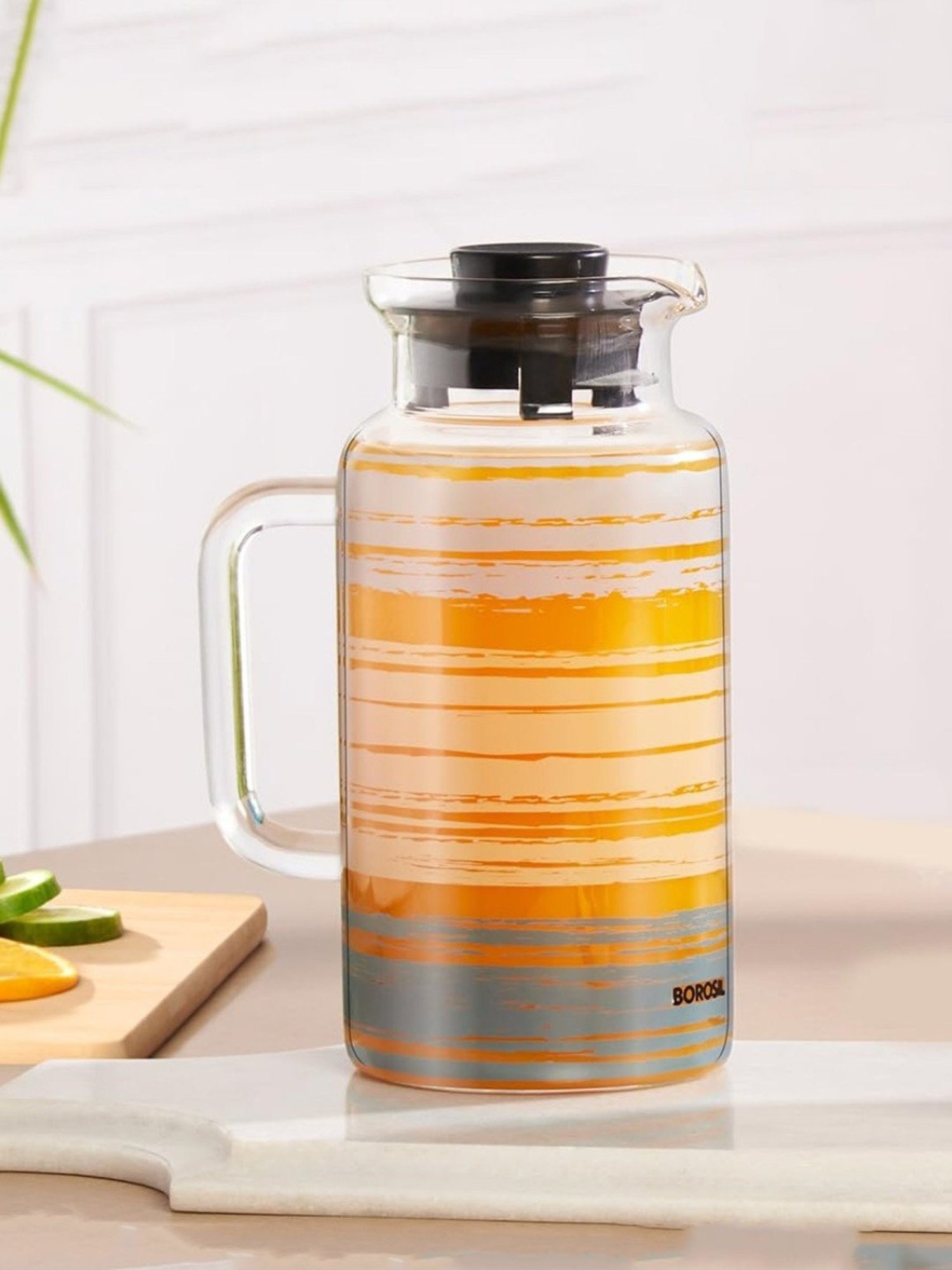 Borosil Glance Transparent Borosilicate Glass Jug with Lid (1000 ML)