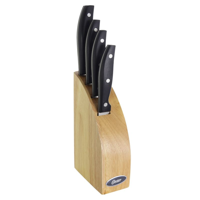 Oster Granger 5 Piece Stainless Steel Cutlery Knife Set with Half Moon Natural Wood Block