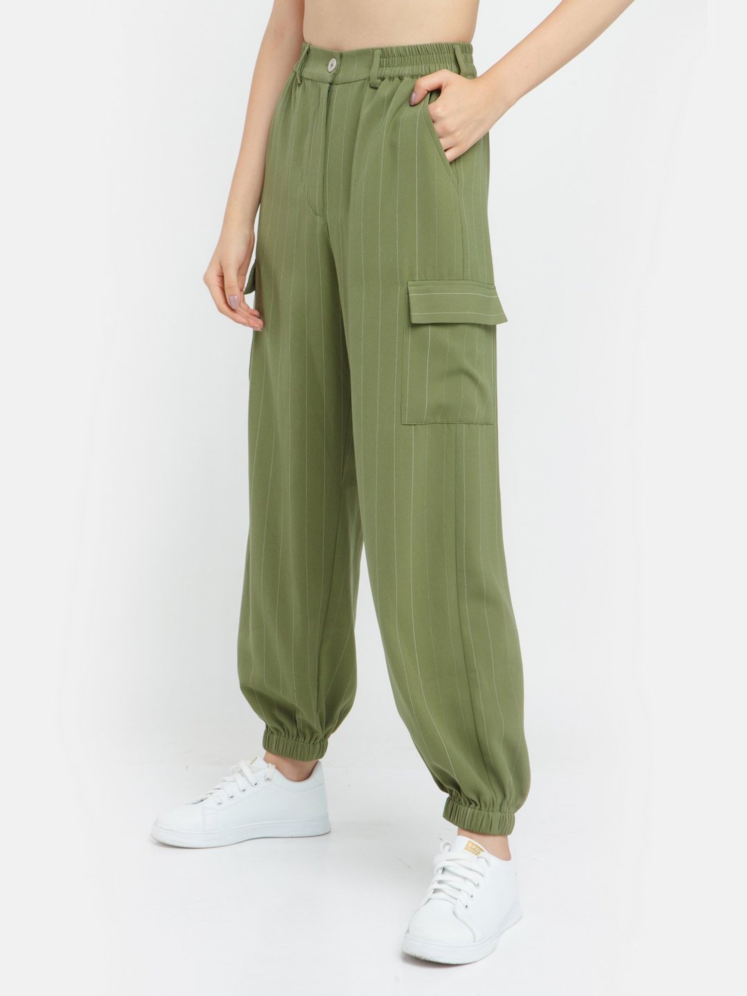 Zink London Green Striped Joggers