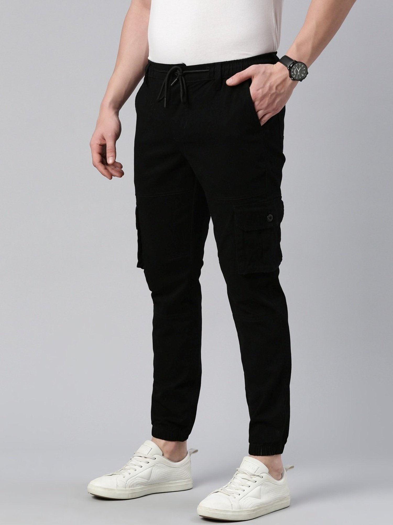CINOCCI Black Cotton Slim Fit Jogger Pants