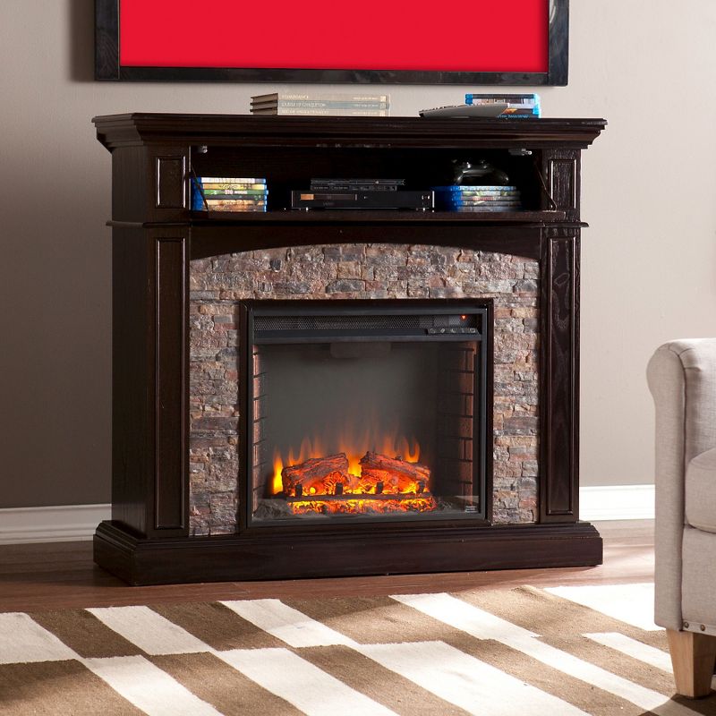 Greenwood Convertible Electric Fireplace Dark Brown/Black – Aiden Lane