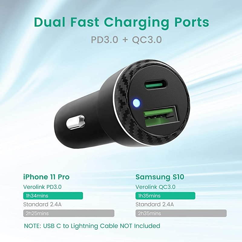 Fast USB Type C PD Car Charger  DualPort 27W Power DeliveryQuick Charge 30 Car Adapter for Google Pixel 5433a XL OnePlus 76 Samsung S20S10iPhone 12 ProiPadwith 33ft USB C Cable