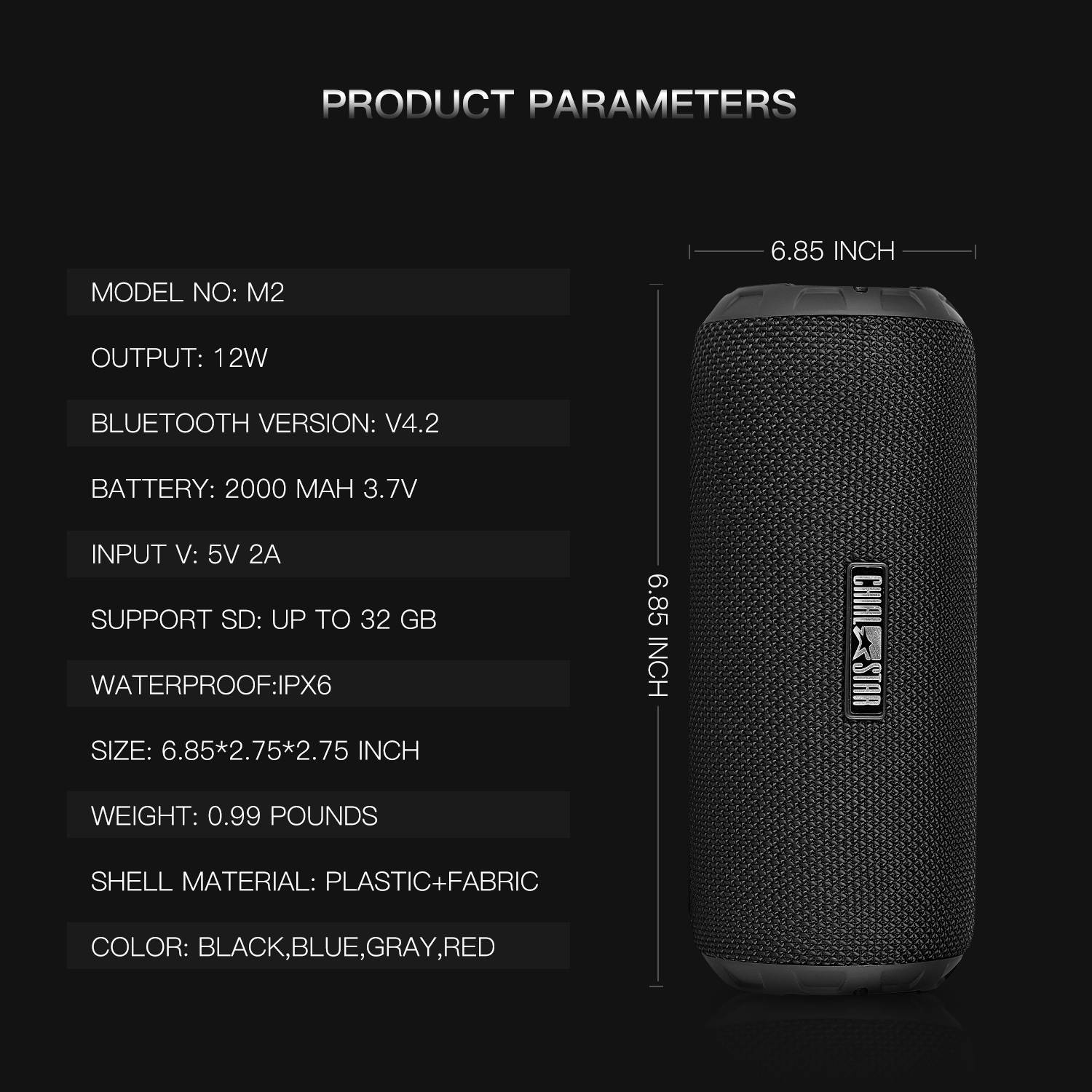 Waterproof Bluetooth Speaker 12W Portabl Wireless Speakers Super Bass Audio With Mic for Outdoor Travelling Motorcycle Party Yoga Sport Bycling Climbing