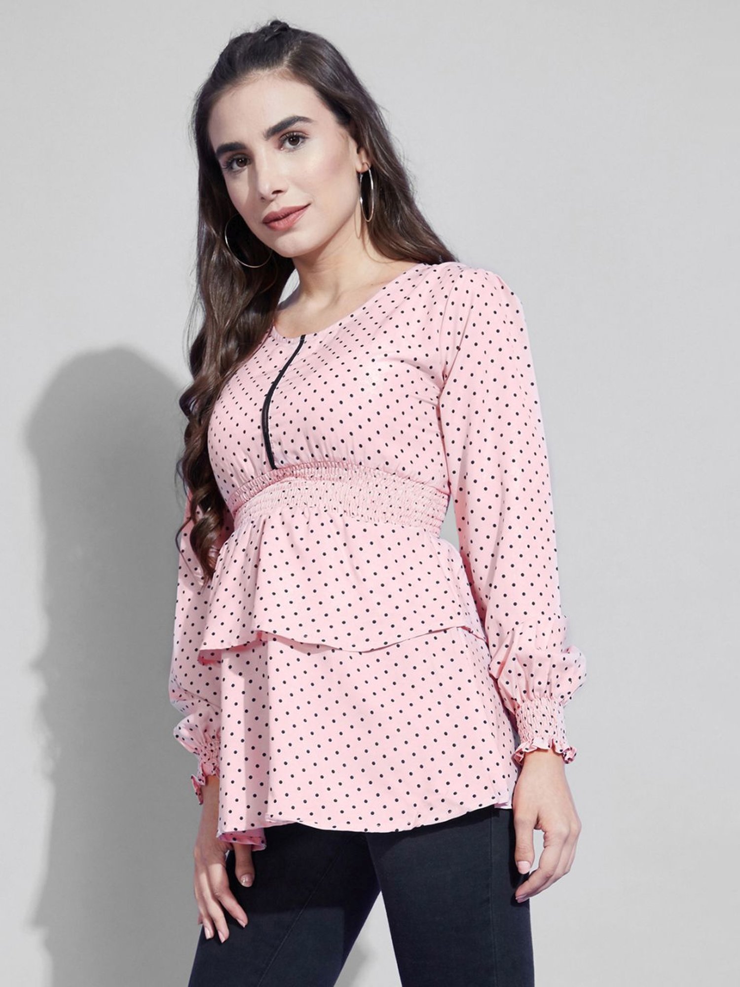 SELVIA Pink Polka Dots Top