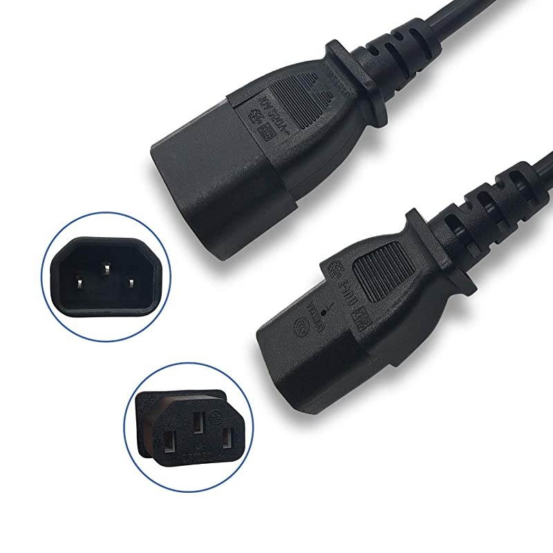 Feet 2 Meters 18AWG Computer Monitor Power Extension Cord C13 to C14 Power Cable ft 2M Computer to PDU 10 Amp Power Extension Cord CNE25934 2 Pack