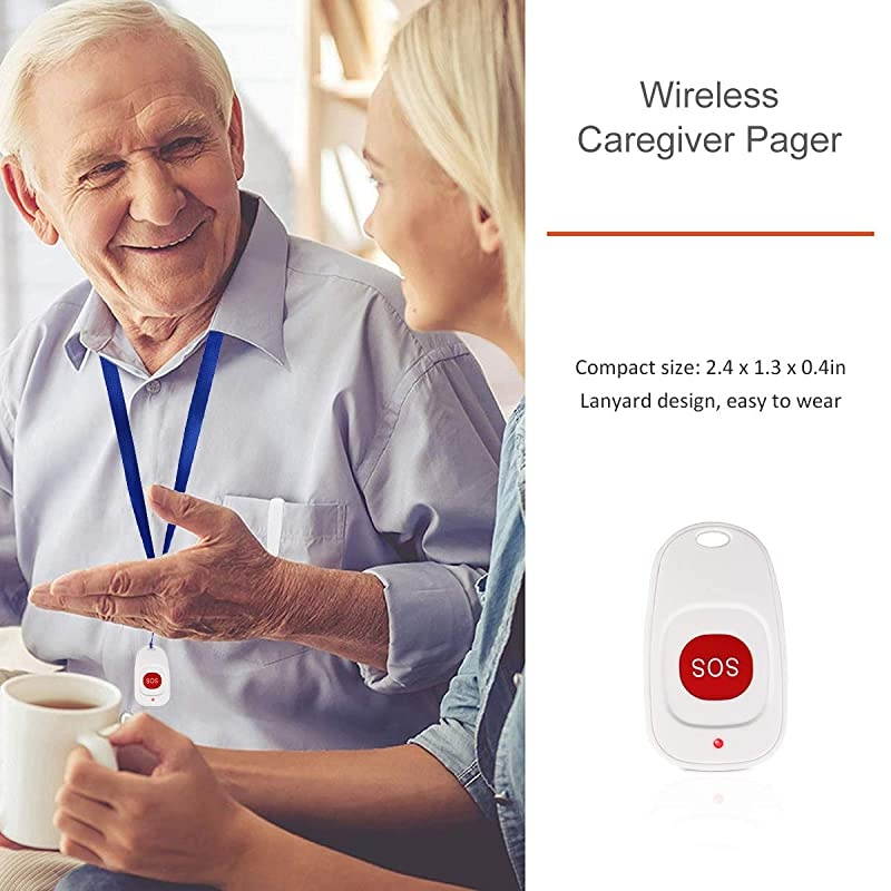 T128 Caregiver Pager,Nurse Calling System,Alert Vibration,1 Watch Receiver,2 Wireless SOS Call Button for Elderly,Patient,Personal