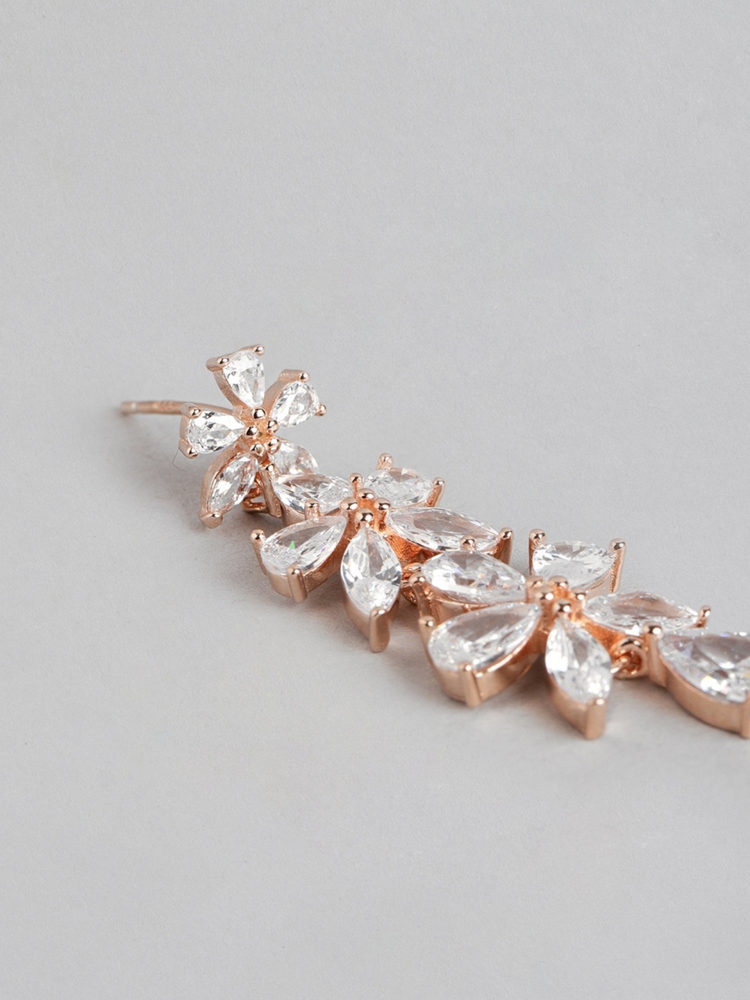 Zavya Floral CZ Rose Gold-Plated 92.5 Sterling Silver Dangler