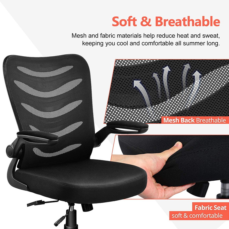 GTRACING Desk Chair ComHoma-Series Ergonomic Office Chair Mesh Computer Chair with Flip-Up Arms Lumbar Support Adjustable Swivel Mid Back for Conference Home Office, Black