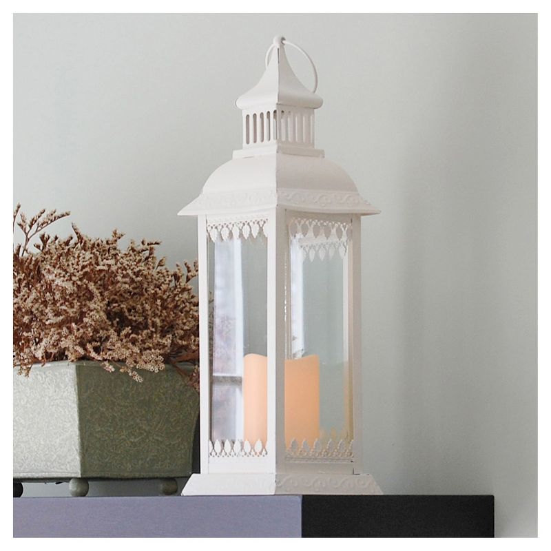 Leaf Metal LED Lantern with Battery Operated Candle White