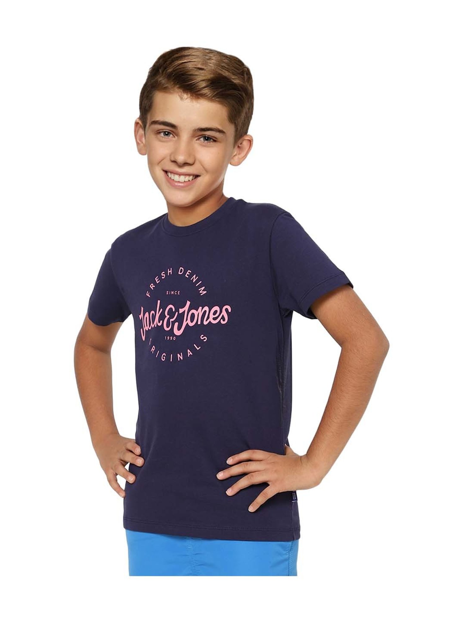 Jack & Jones Junior Boys Navy Cotton Logo T-Shirt