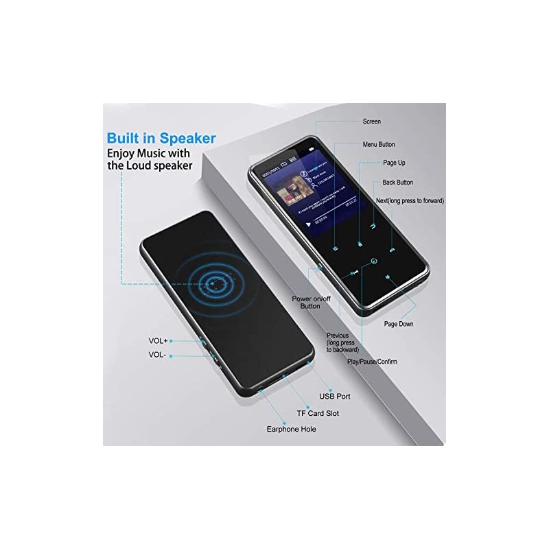 MP3 Player  32GB MP3 Player with Bluetooth 40Portable Sports Music Player 24 Screen Builtin Speaker with Voice RecorderFM RadioText Reading HiFi Lossless Sound 32GB
