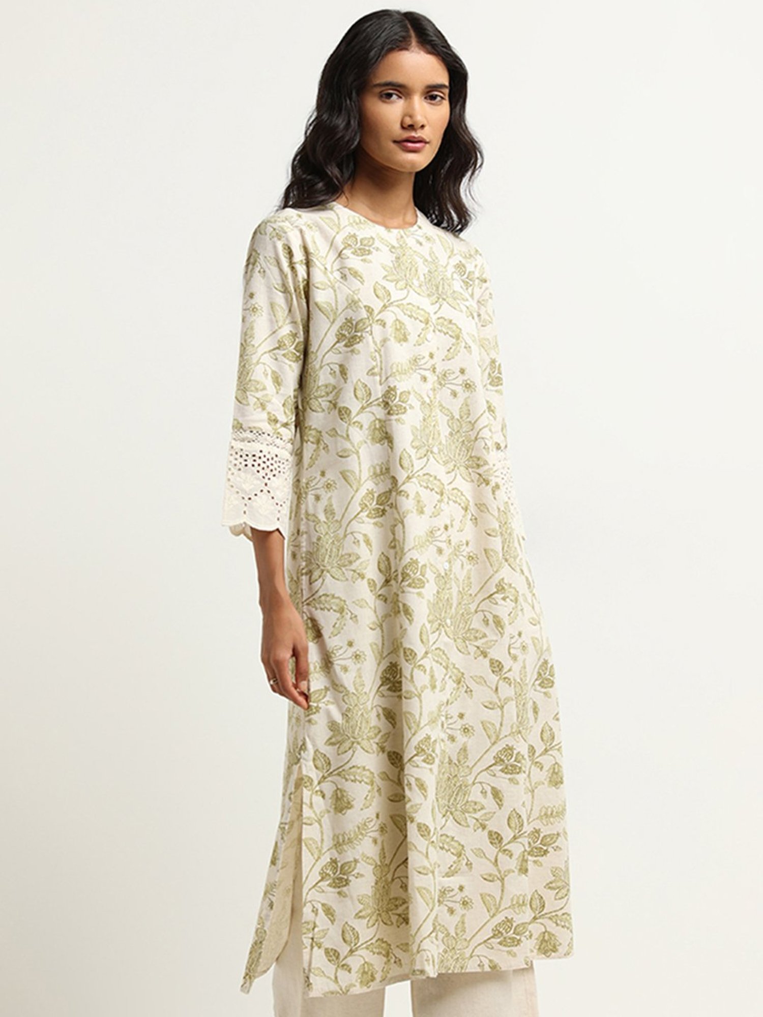 Utsa by Westside Green Floral Print Kurta