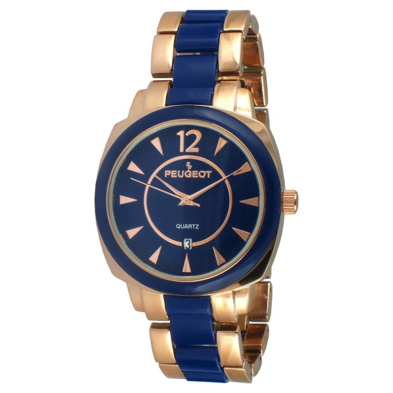 Women's Peugeot Acrylic Link Bracelet Watch - Rose Gold and  Blue