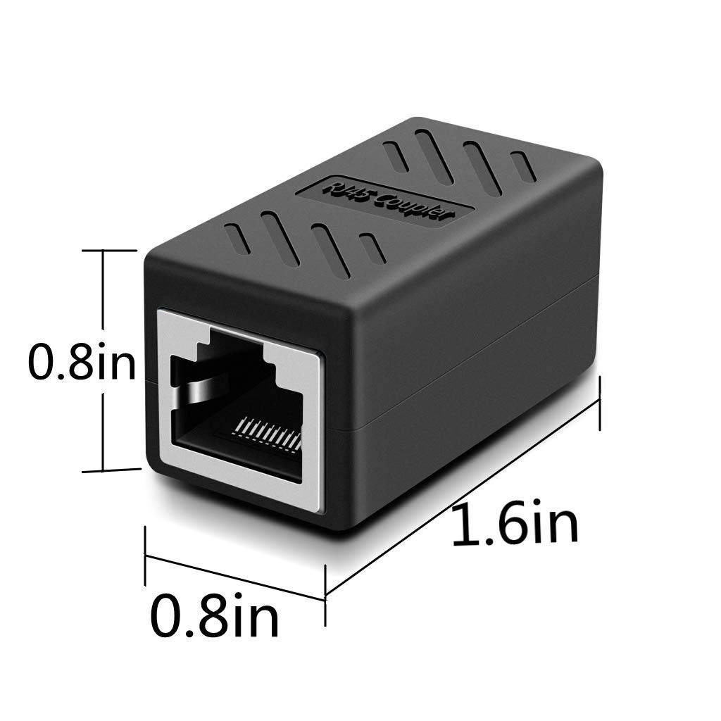 Wanmingtek RJ45 Coupler  in Line Coupler Cat7 Cat6 Cat5e Ethernet Cable Extender Adapter Female to Female (Black, 5 Pcs)