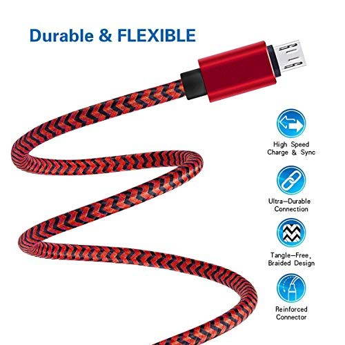 2 Pack 10Ft Android Charger Cable Micro USB Charging Cord 2A Fast Quick Power and Data Sync for Samsung Galaxy S7/S6 Edge/Plus/Active, J7 J3, Note 5/4, PS4 Xbox One Controller, LG G4, Moto G5 - Red