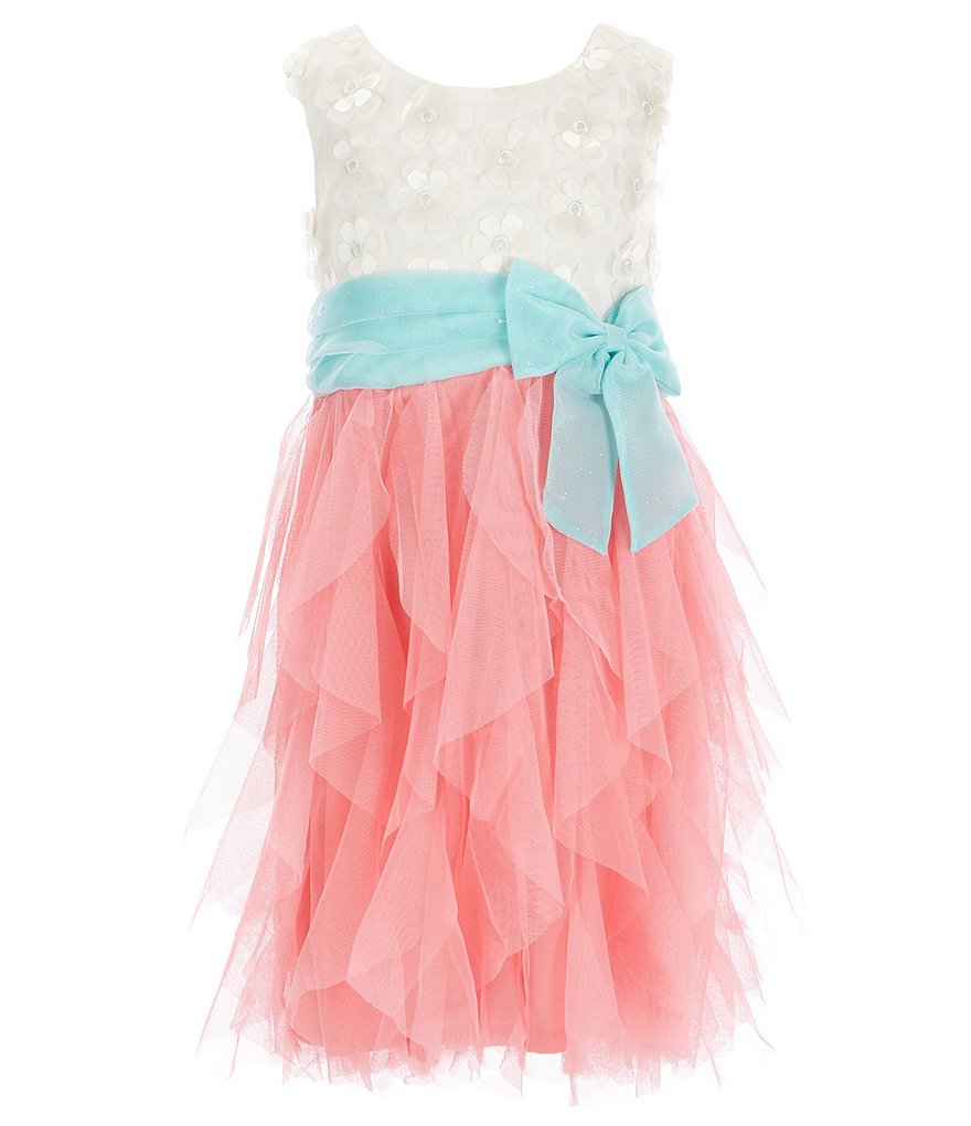 Pippa & Julie Little Girls 2T-6X Floral/Clip-Dot Tiered Fit-And-Flare Dress