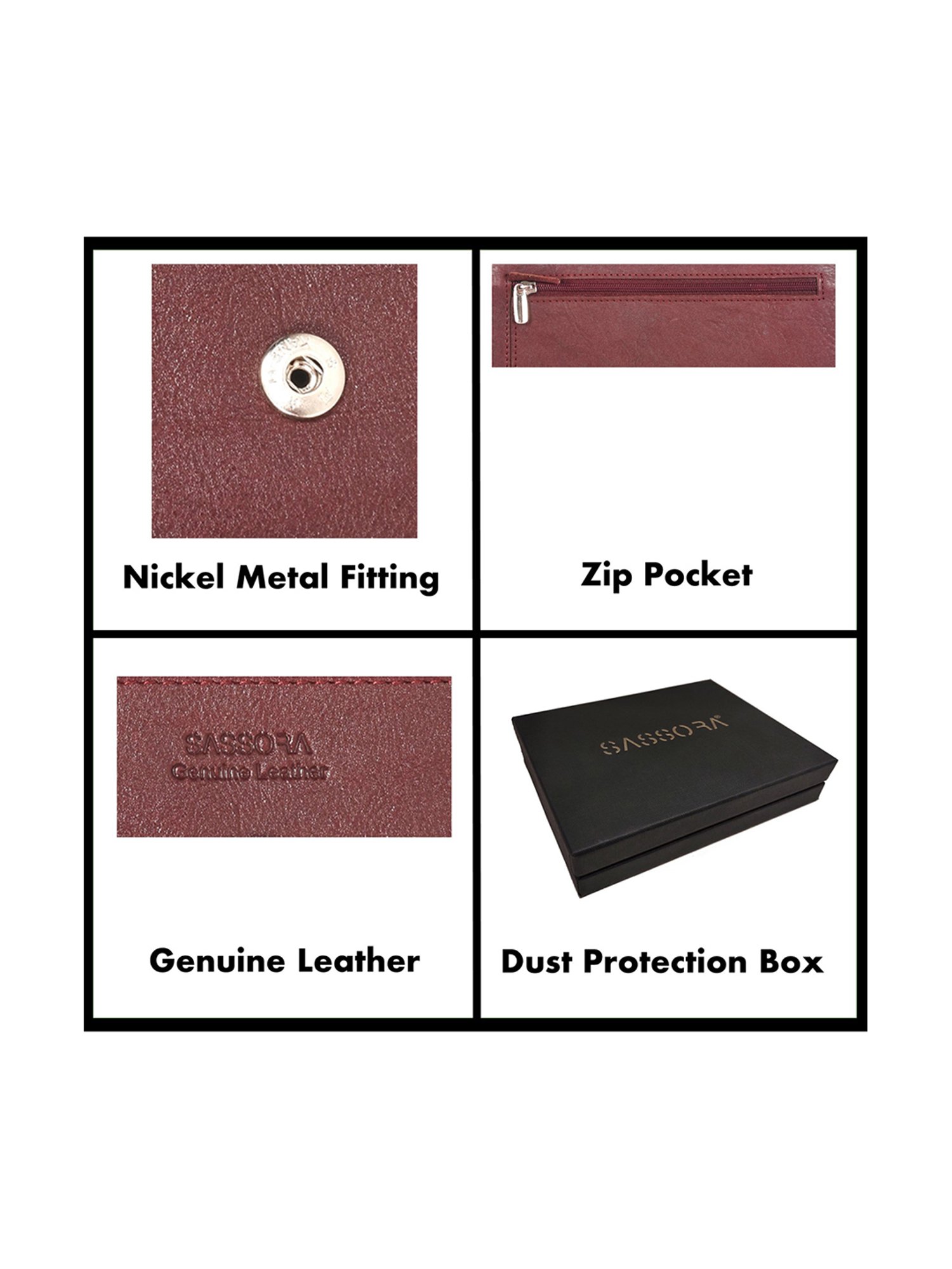 SASSORA Maroon Solid Rfid Tri-Fold Wallet for Women