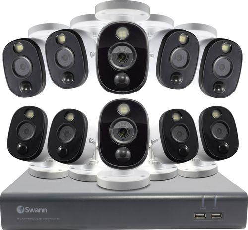16-Channel, 10-Camera Indoor/Outdoor Wired 1080p 1TB DVR Surveillance System - Black/Gray/White