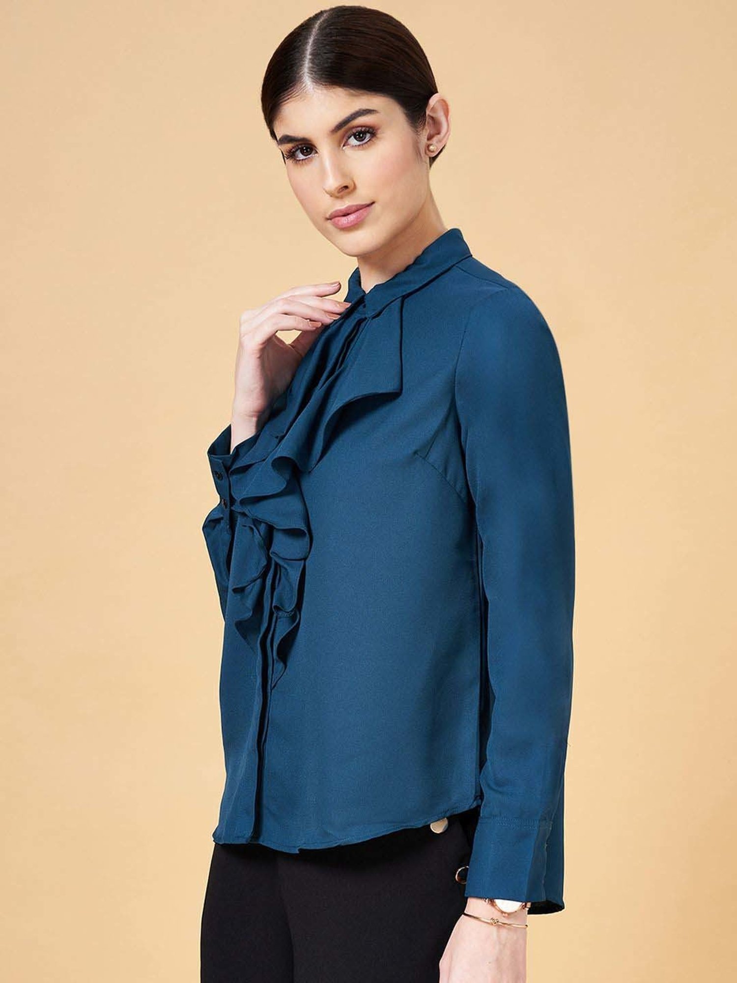 Annabelle by Pantaloons Teal Blue Full Sleeves Top