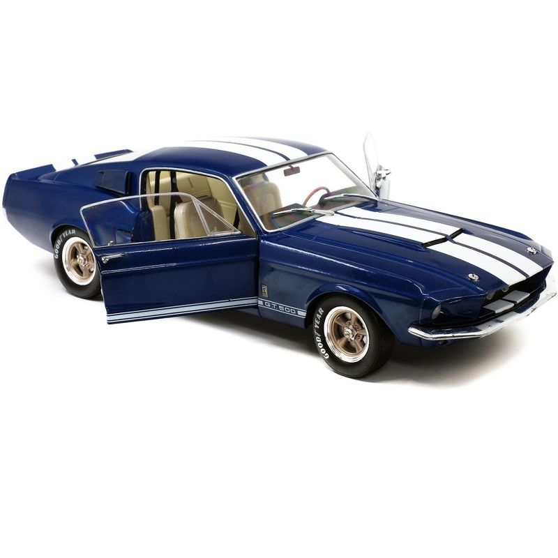 1967 Ford Mustang Shelby GT500 Nightmist Blue Metallic with White Stripes 1/18 Diecast Model Car by Solido