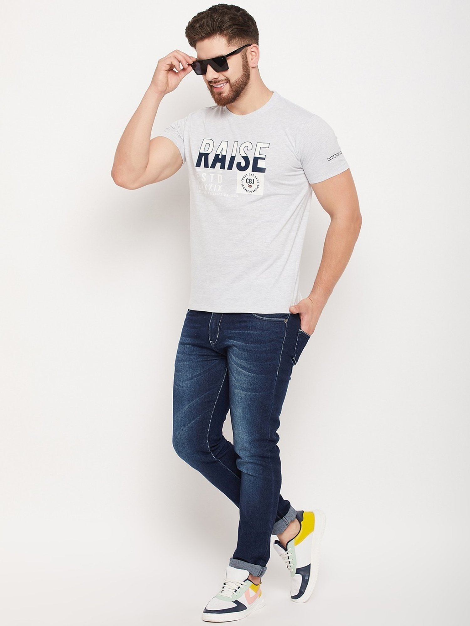 Cantabil Grey Regular Fit Printed T-Shirt