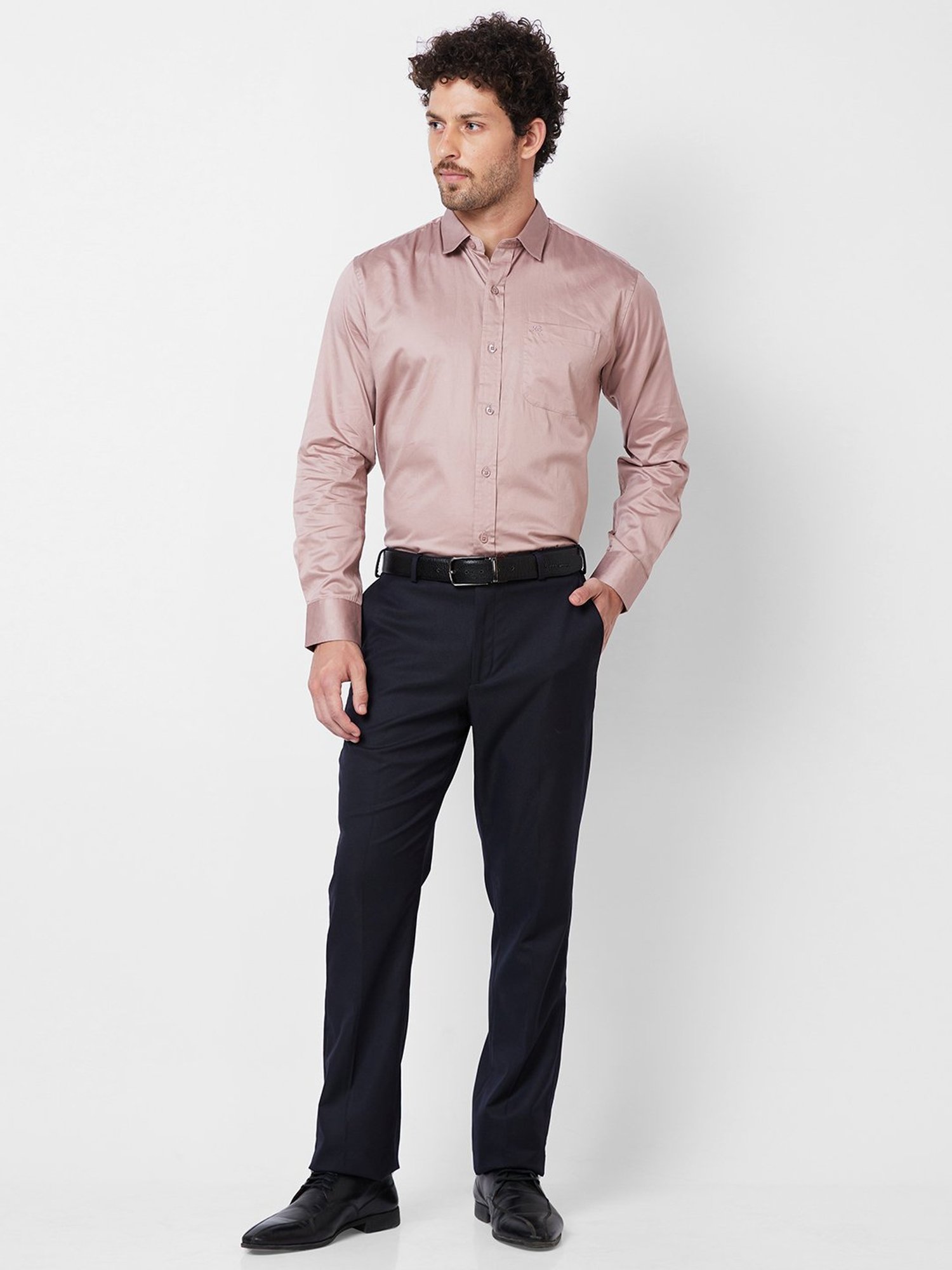 Kenneth Cole New York Pastel Brown Slim Fit Cotton Shirt
