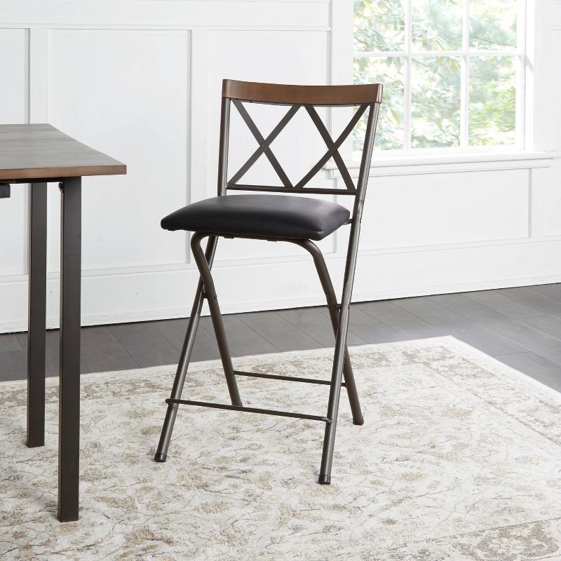 24" Folding Metal  Counter Height Barstool Gunmetal - Cheyenne Products