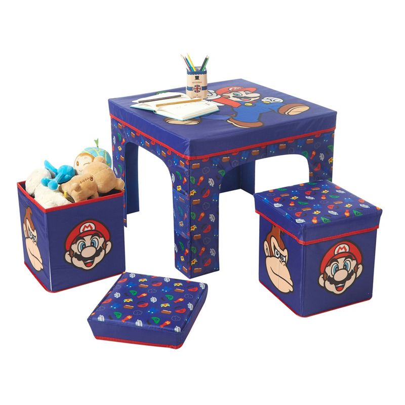 3pc Super Mario Brothers Collapsible Set with Storage Table and 2 Ottomans