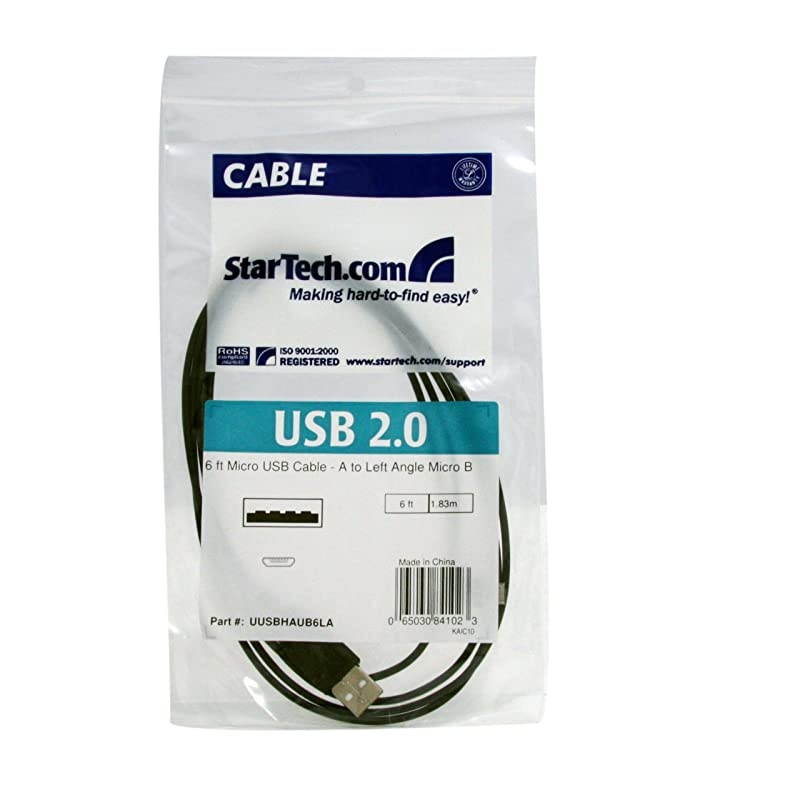 com 6 ft 18 m USB to Micro USB Cable USB 20 A to Left Angle Micro B Black Micro USB Cable UUSBHAUB6LA